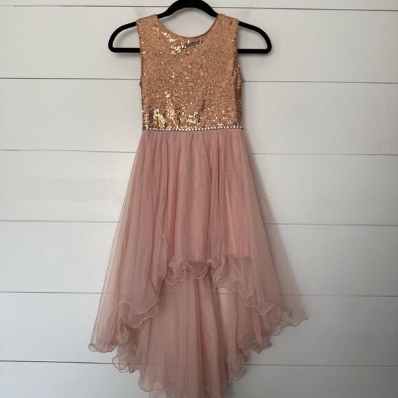 Amy Byer Girls 7 Rose Gold Sequin Dress Tulle Mesh - Picture 1 of 5